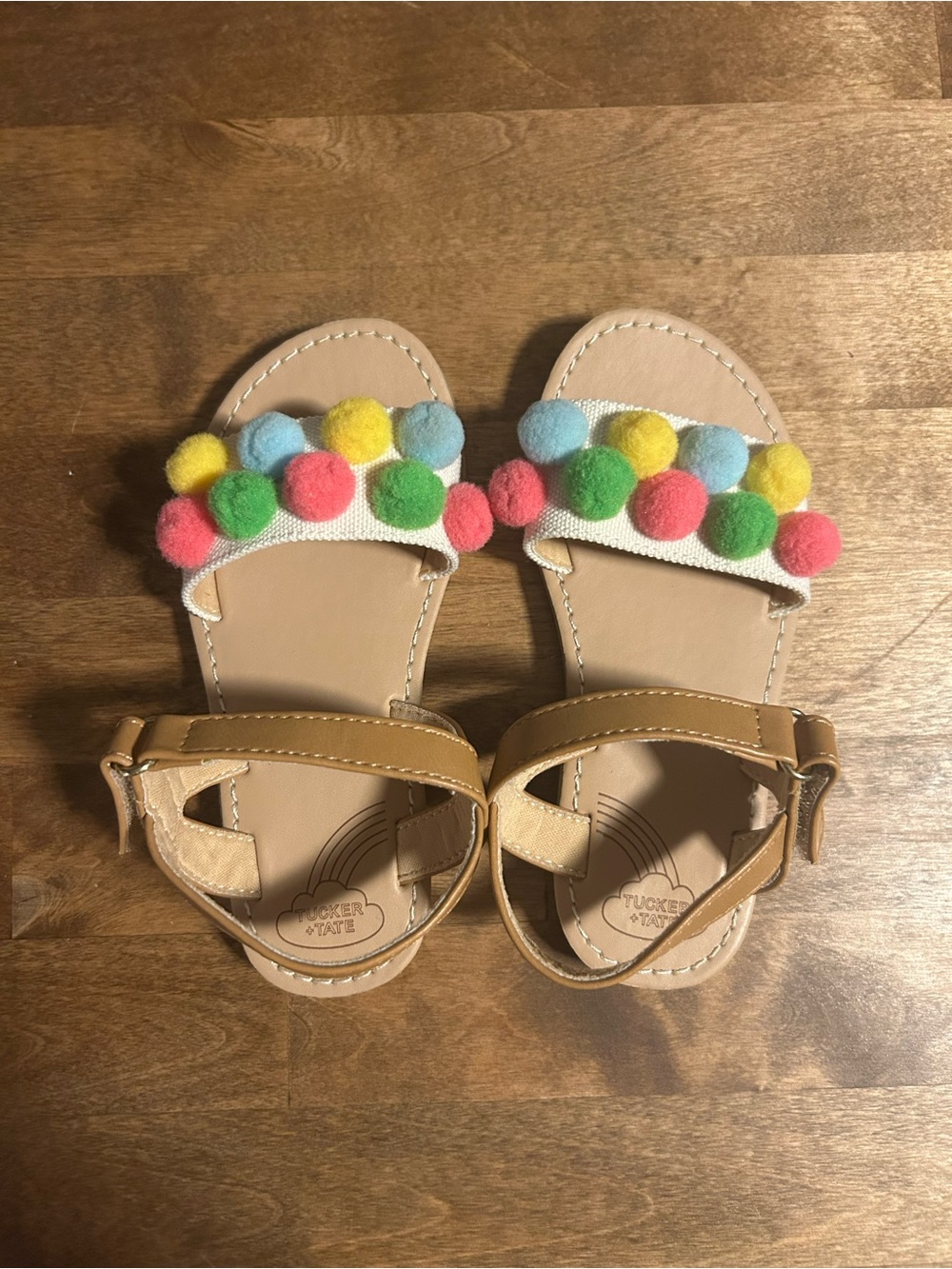 Tucker + Tate Cream Sandals with Multicolor Pom-Poms